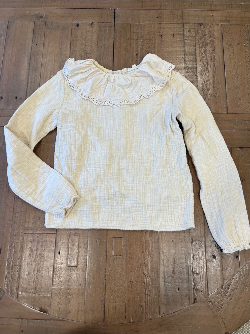 Elle and boo cream embroidered Peter Pan collar gauzy long sleeve blouse 14